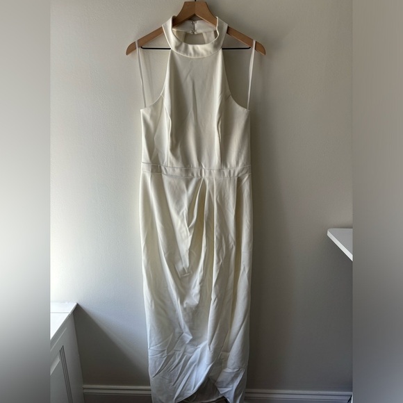 Xscape Crepe Halter Neck side slit dress Sz 16 - Picture 3 of 10